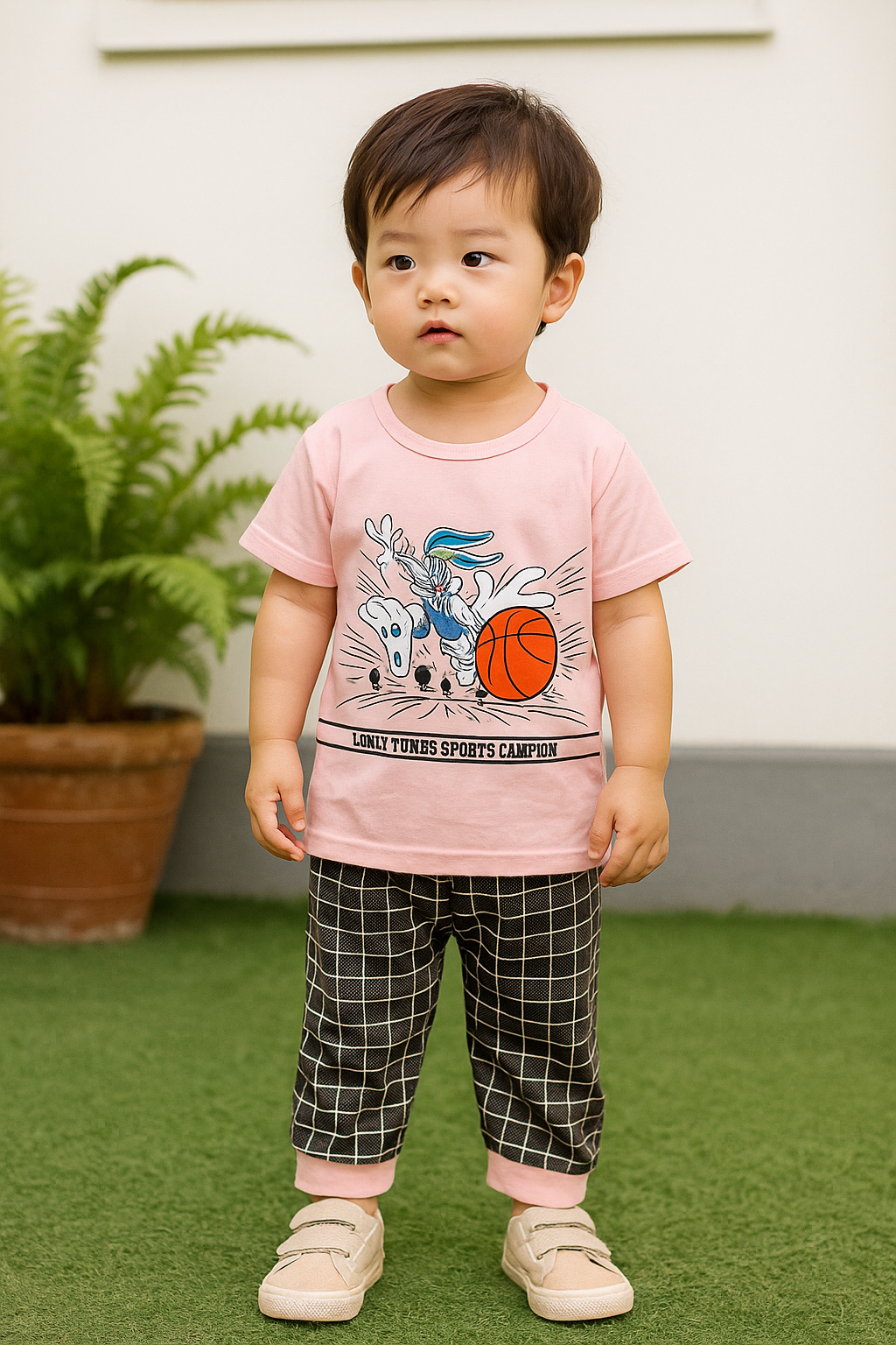 Looney Tunes Pajama Set - T-Shirt & Checked Pajama Set