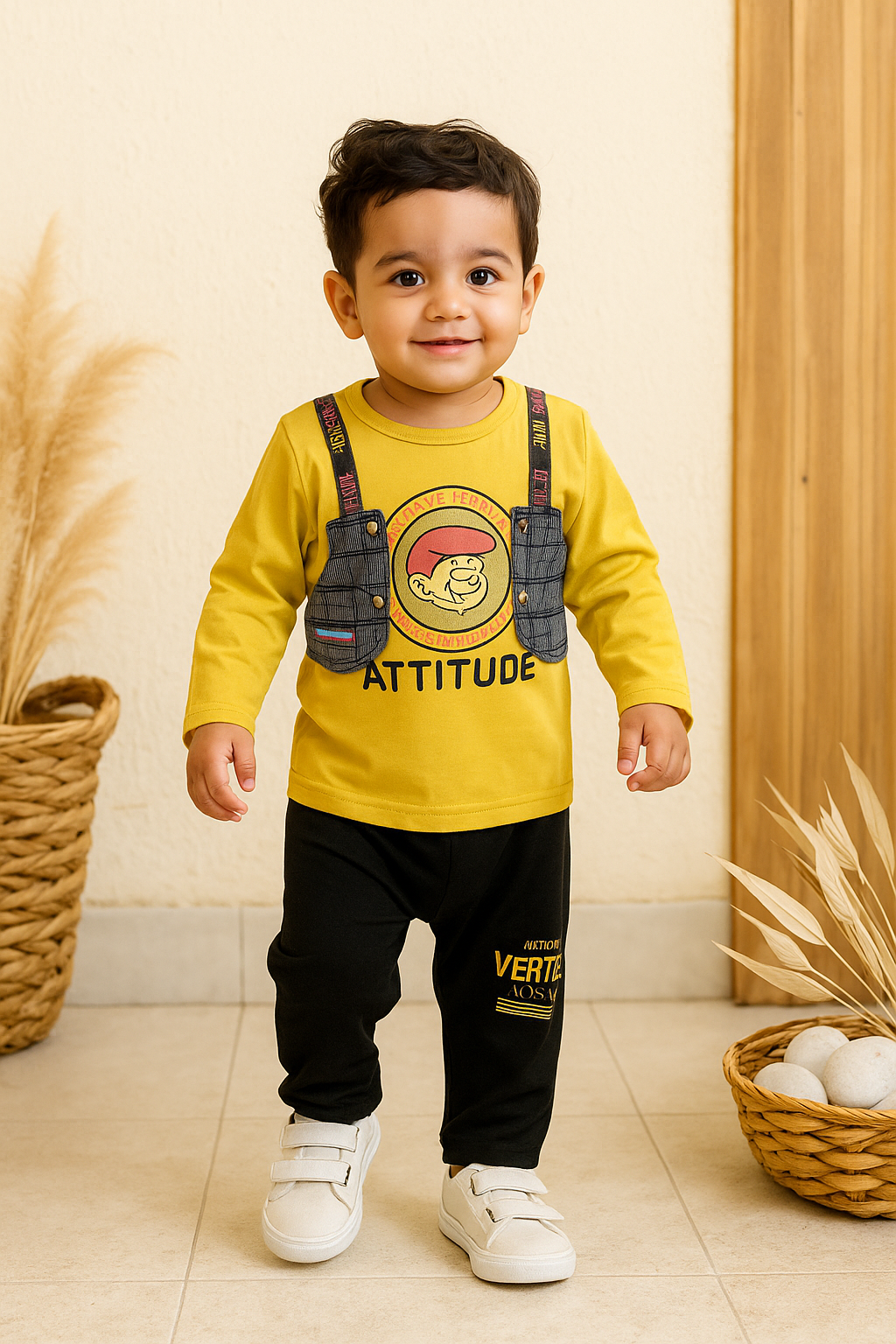 Printed Top with Fashion Straps and trouser , 2-Piece Set