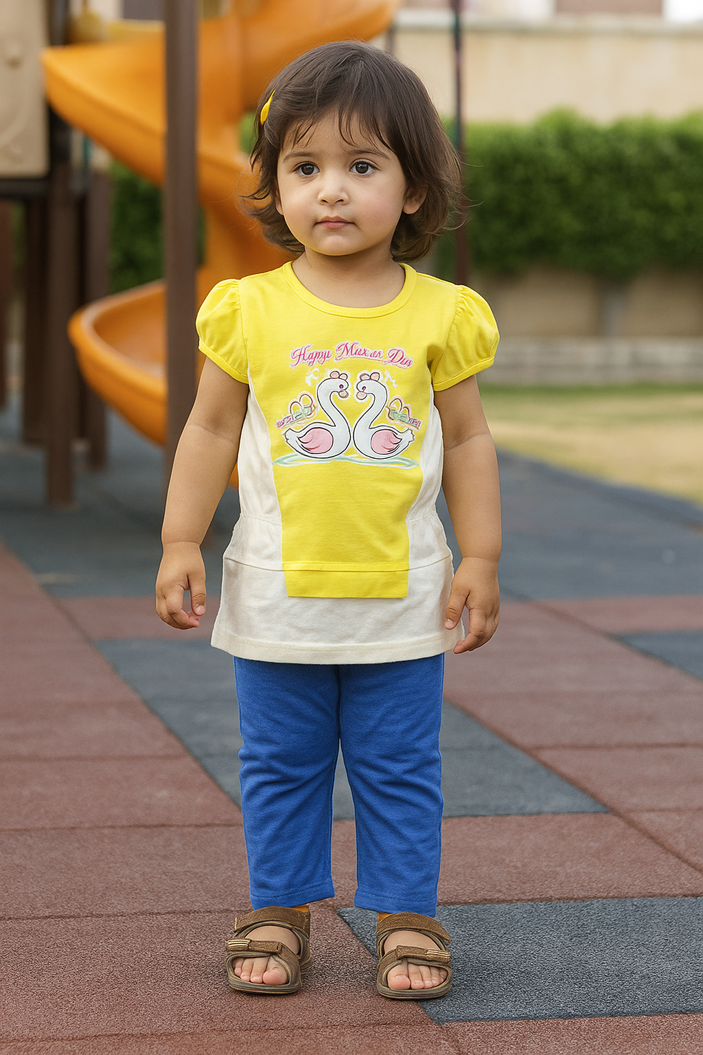 Swan Print Dress with Pants Set