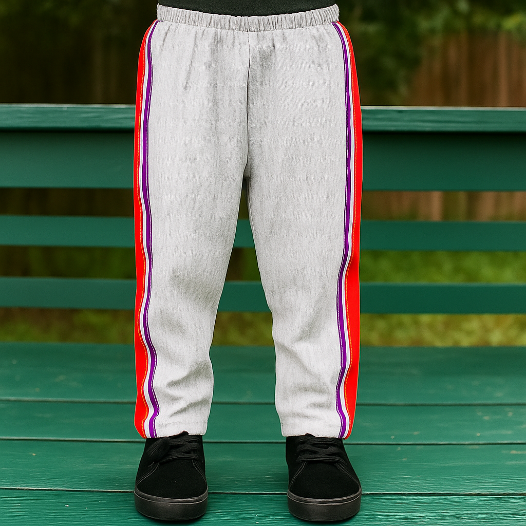 grey Track Pants with Red & black Side Stripes