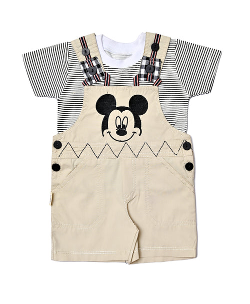 Infant Mickey Mouse Romper | Striped Shirt & Beige romper Set
