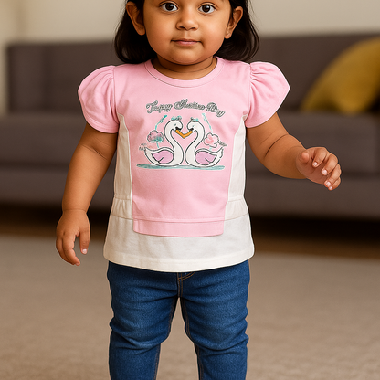 Swan Print Dress with Pants Set