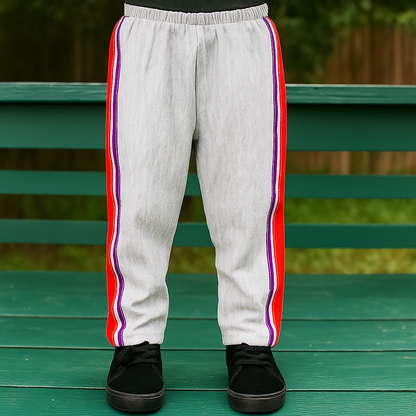 grey Track Pants with Red & black Side Stripes