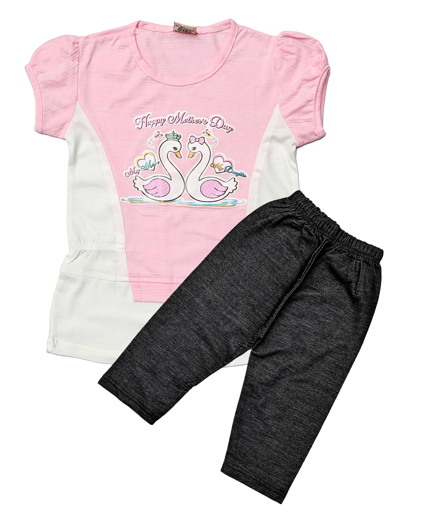 Swan Print Dress with Pants Set