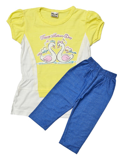 Swan Print Dress with Pants Set