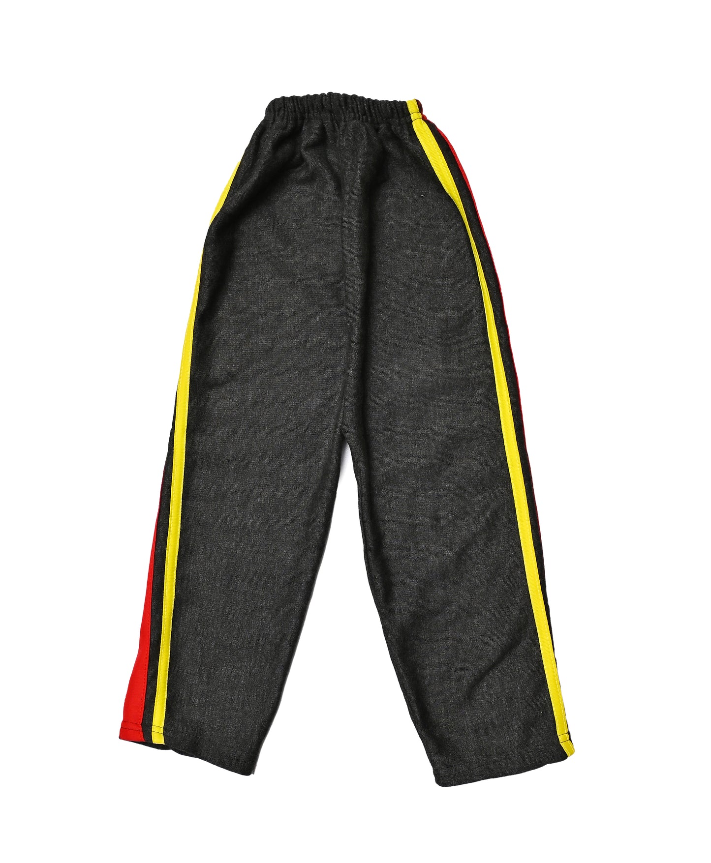 black Track Pants with yellow & red Side Stripes