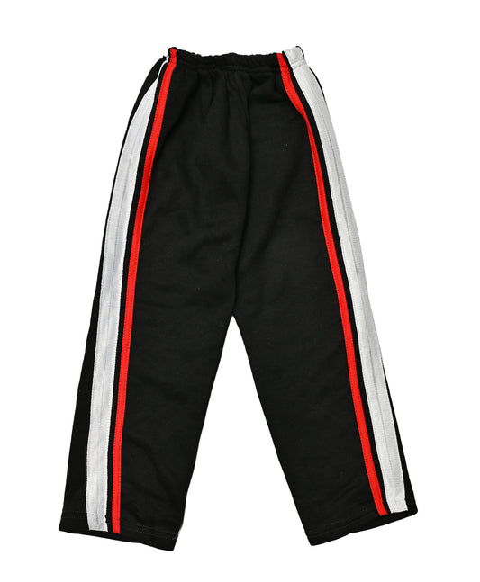 Black Track Pants with Red & White Side Stripes