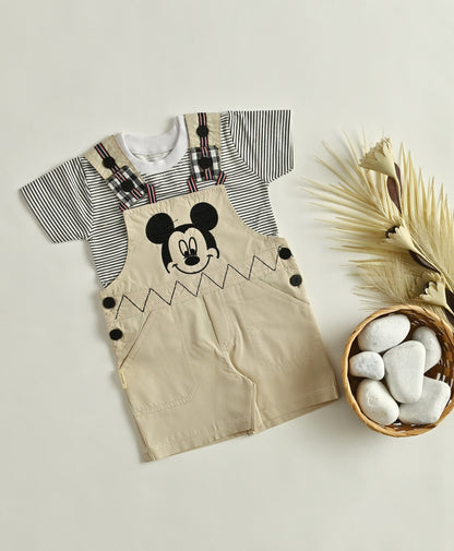 Infant Mickey Mouse Romper | Striped Shirt & Beige romper Set