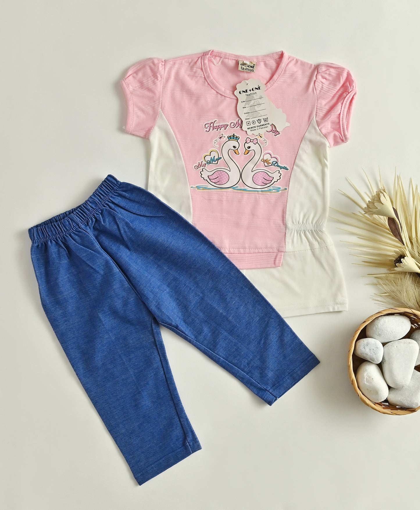 Swan Print Dress with Pants Set